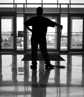 New cleaning company worker in lobby